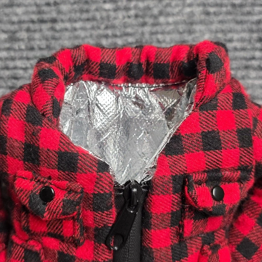 Puffin Insulated Can‎ Cooler Drink Koozie Red Black Buffalo Plaid Flannel Jacket